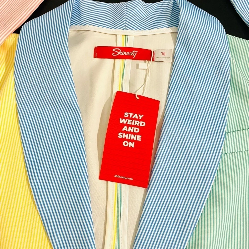 New Shinesty Millionaires Row Derby Color Block Blazer Size 10 Striped